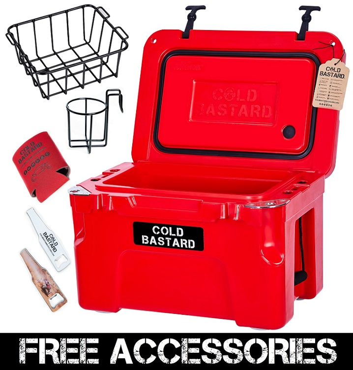 25L RED Brand New COLD BASTARD PRO SERIES ICE CHEST BOX COOLER Free Accessories 